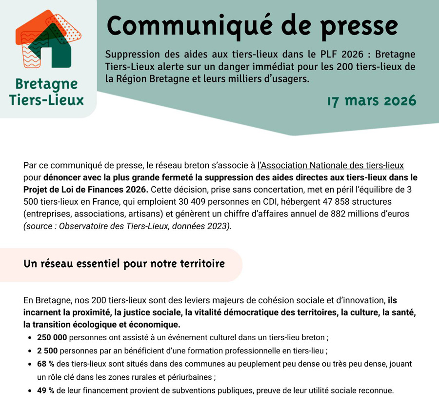 Suppression des aides aux tiers-lieux Suppression des aides aux tiers-lieux